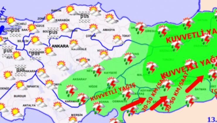 METEOROLOJİK UYARI: 13.05.2025 Salı Günü Doğu Bölgelerde Kuvvetli Gök Gürültülü Sağanak Bekleniyor!